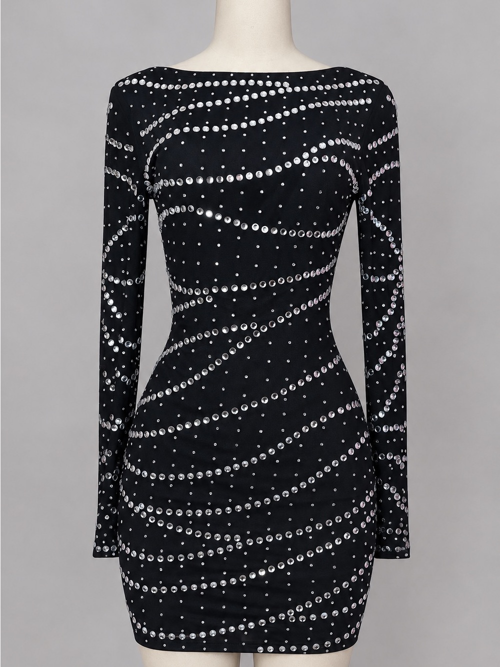 Symphony Black Long-Sleeve Sequin-Studded Bodycon Dress